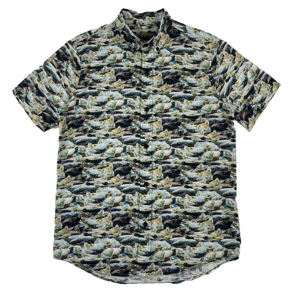 Pladra Sea Lion AOP Button Down Shirt Men's Medium Short Sleeve